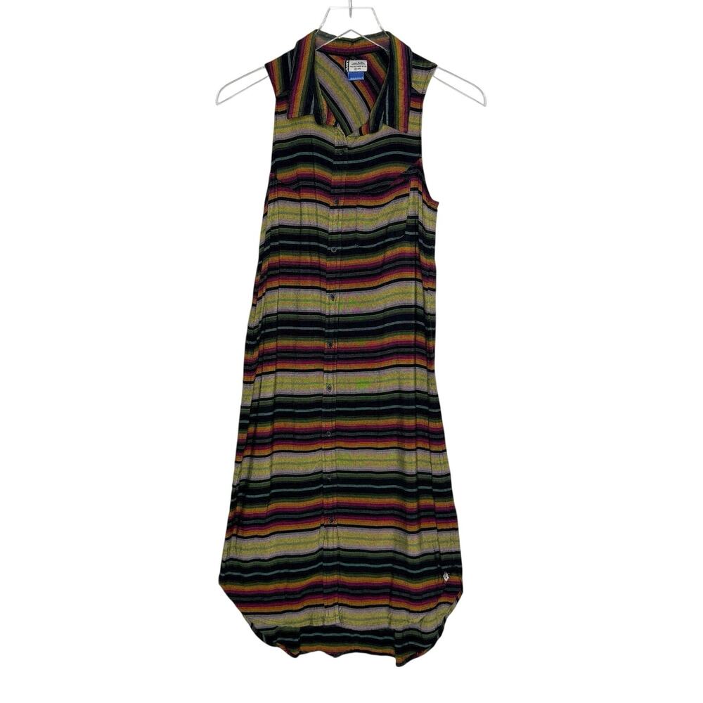 KAVU Sleeveless Shirt Dress S Multicolor Horizontal Stripe Boho Earthy Outdoor
